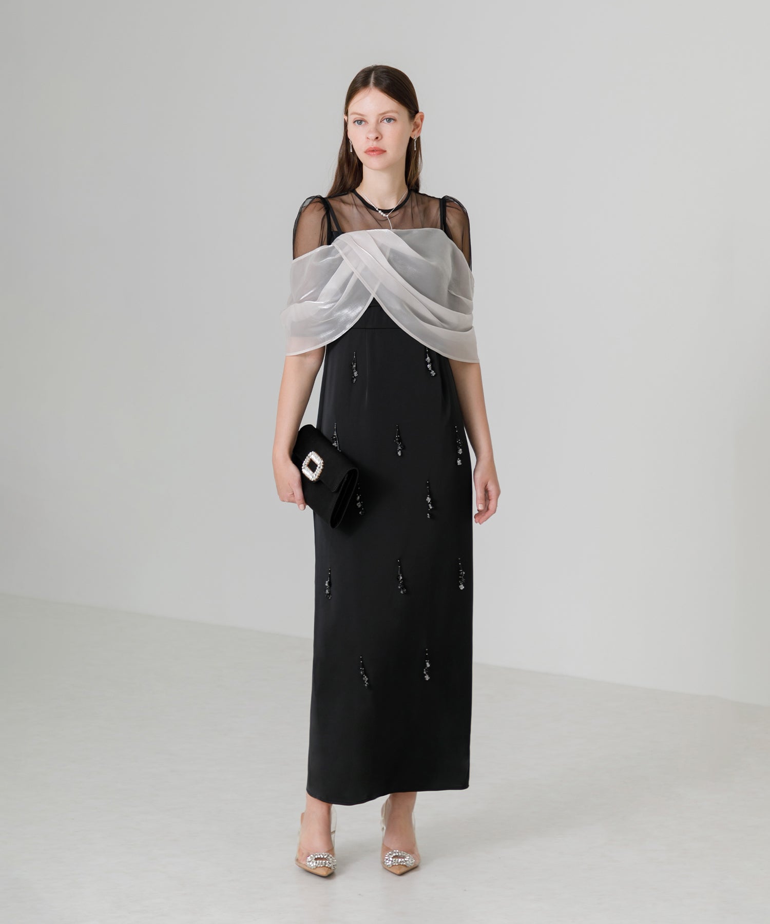 【SOLD OUT】2WAYシアーレイヤードビスチェIラインワンピースドレス