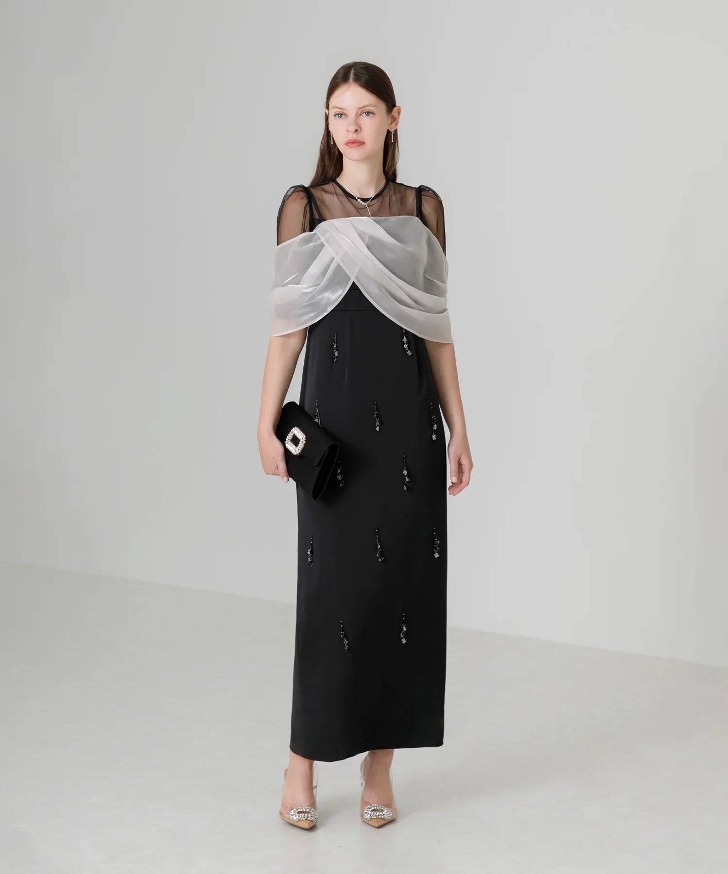 【SOLD OUT】2WAYシアーレイヤードビスチェIラインワンピースドレス