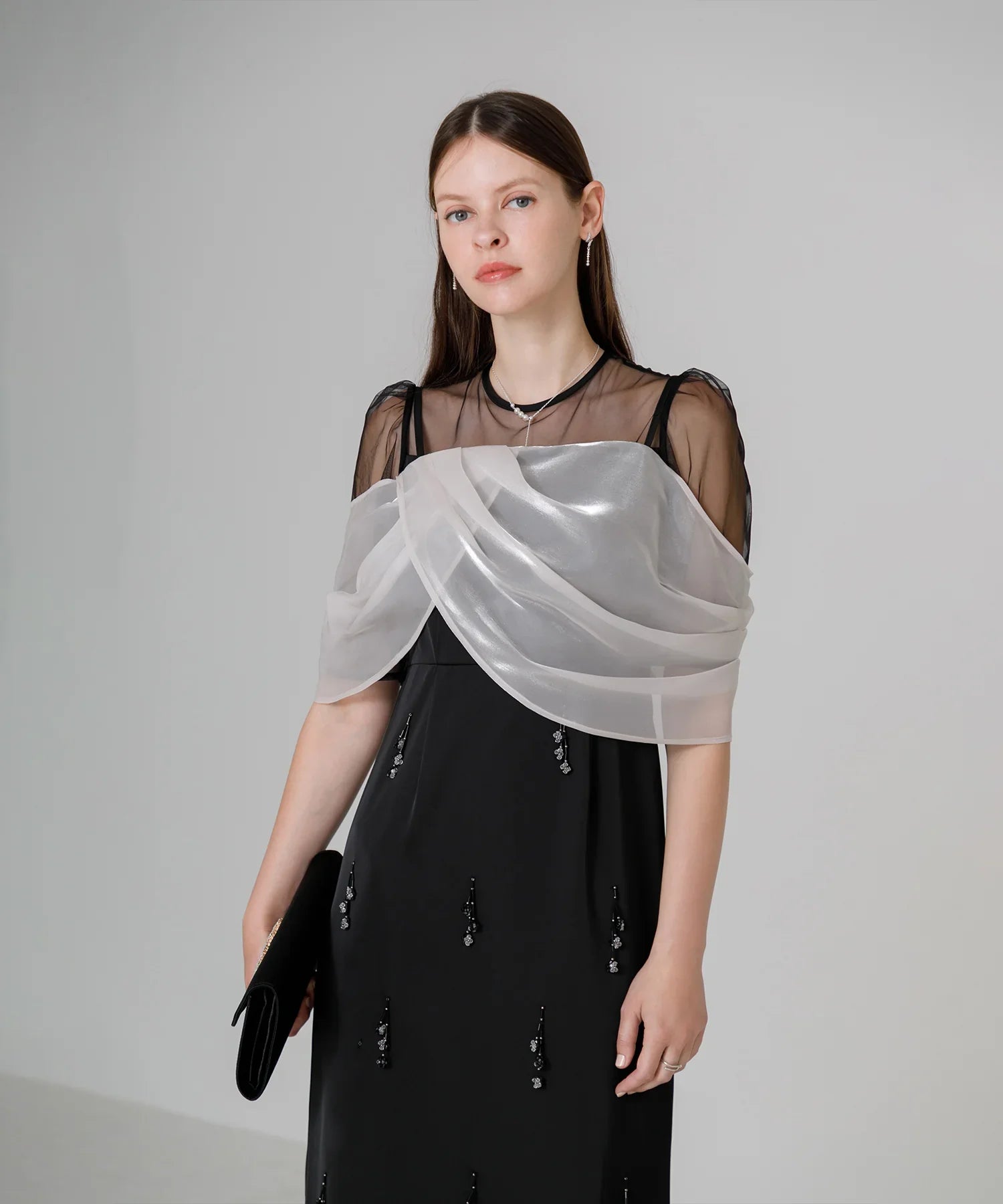 【SOLD OUT】2WAYシアーレイヤードビスチェIラインワンピースドレス