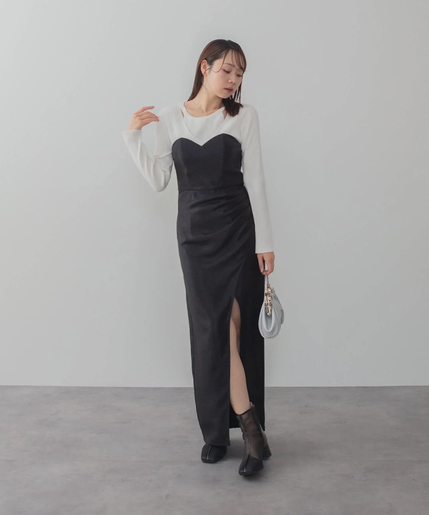 【LEJA LUXE】2WAYフラワーオフショルダースリットドレス