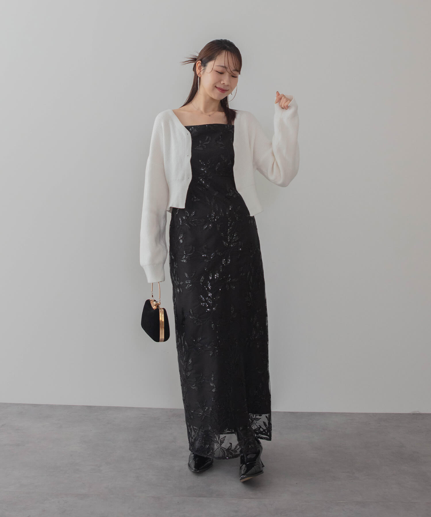 【当日発送】チュールフリルボレロフラワースパンコールIラインワンピースドレス