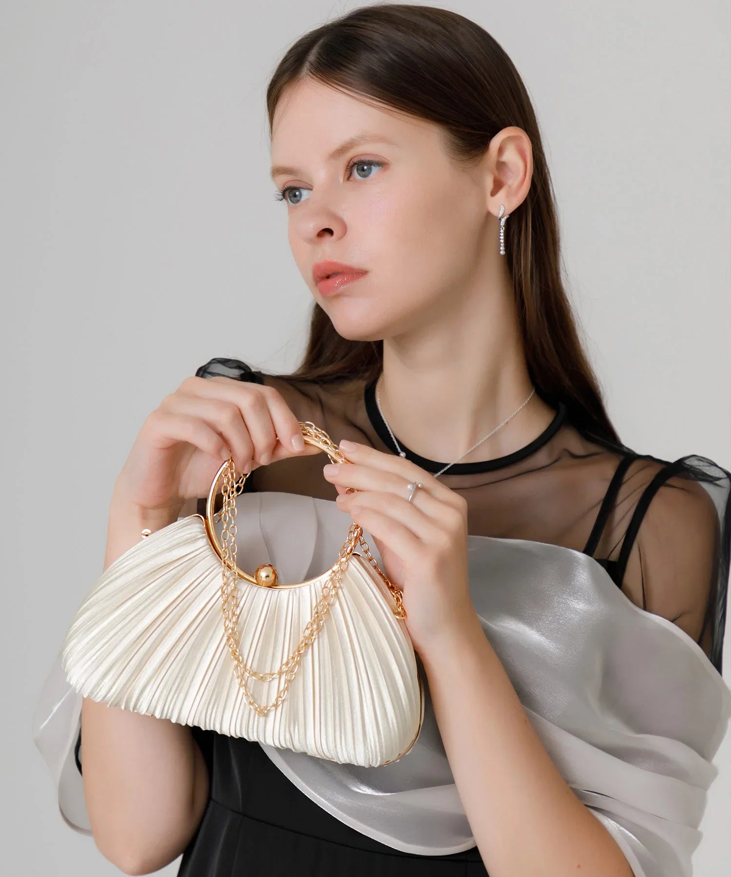 【当日発送】2WAYプリーツゴールドラインバッグ