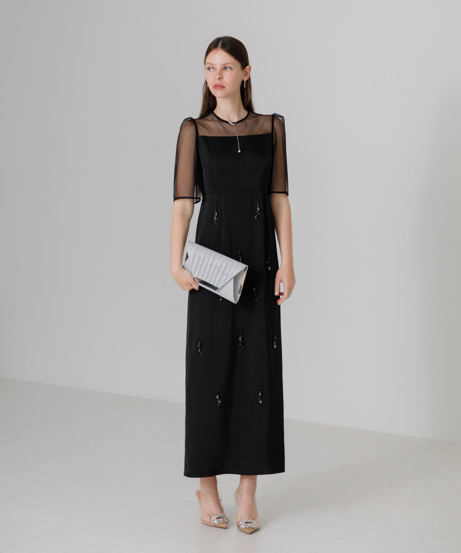 【SOLD OUT】2WAYシアーレイヤードビスチェIラインワンピースドレス