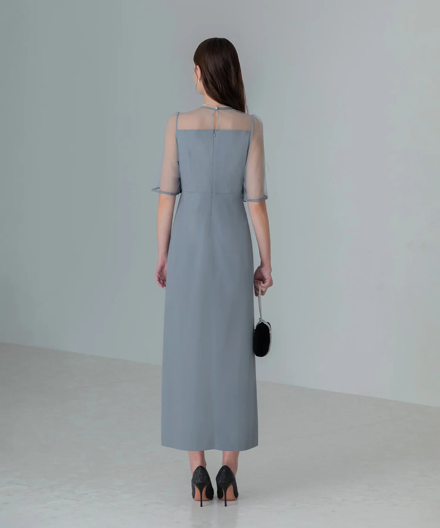 【当日発送】フロントプリーツシアースリーブIラインワンピースドレス