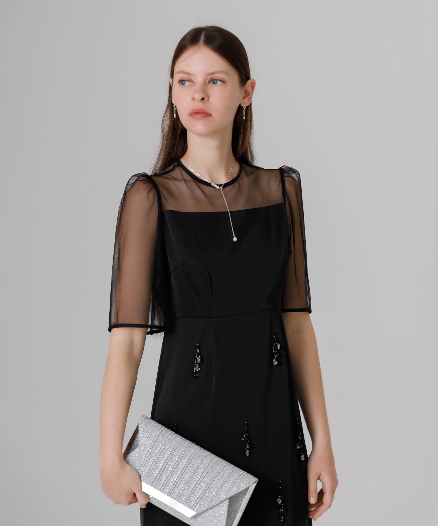 【SOLD OUT】2WAYシアーレイヤードビスチェIラインワンピースドレス