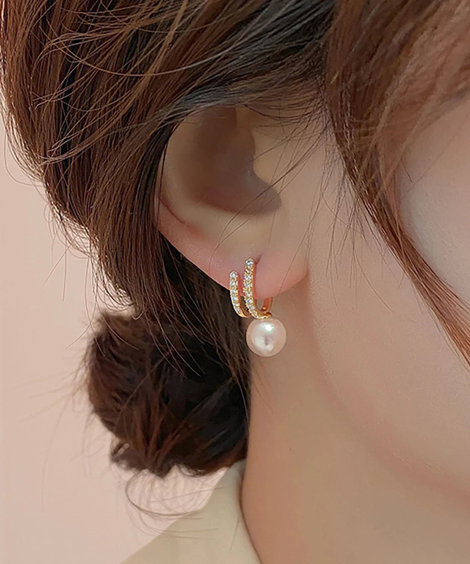 【当日発送】パールダブルフープピアス