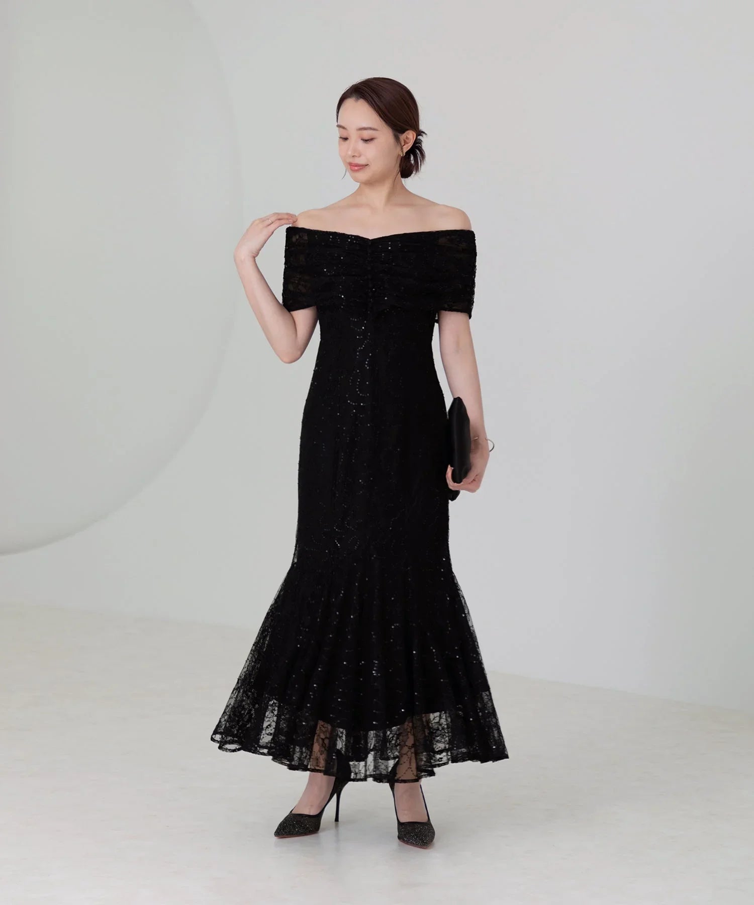 【当日発送】2WAYレース花柄オフショルダーマーメイドワンピースドレス