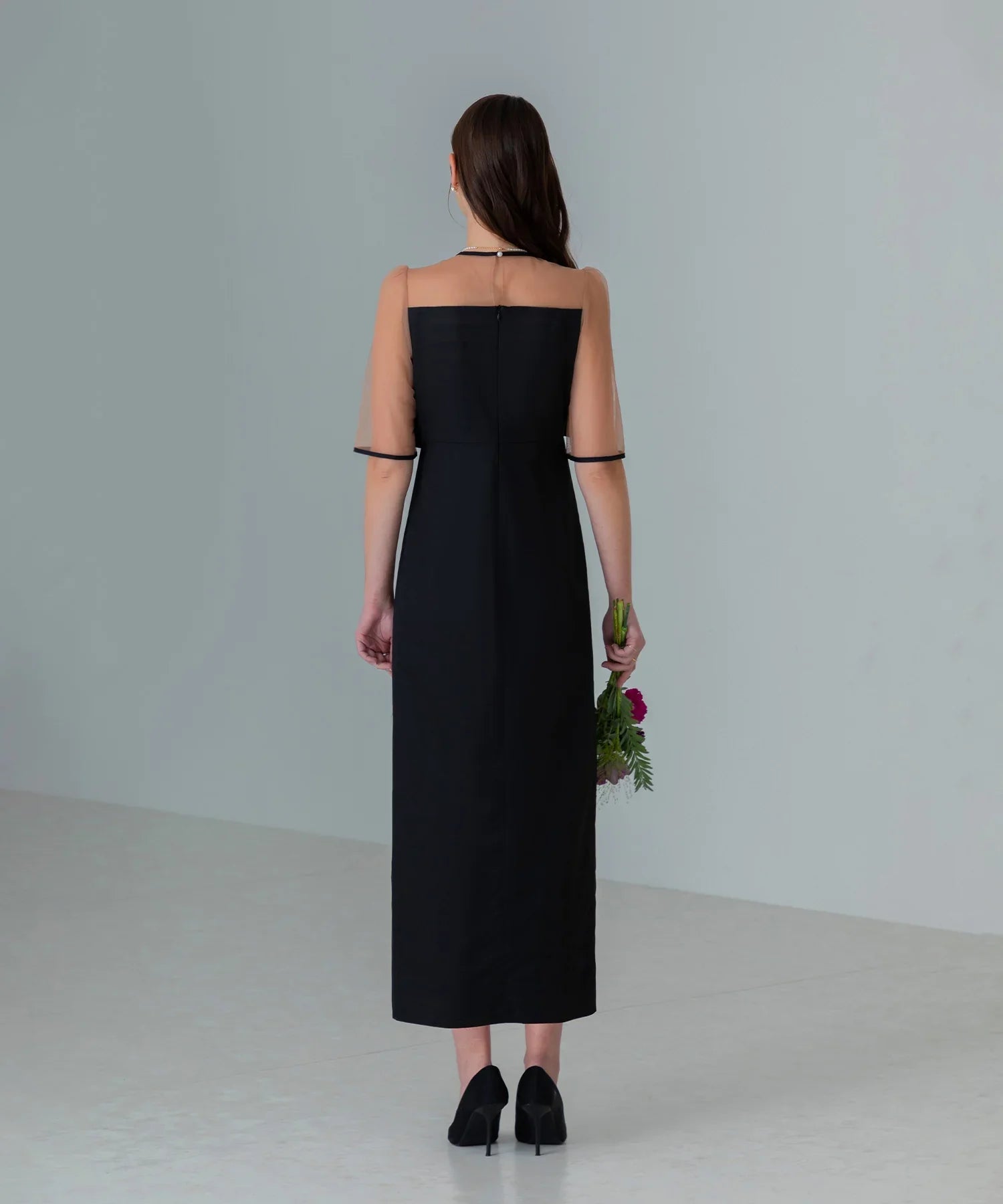 【当日発送】フロントプリーツシアースリーブIラインワンピースドレス