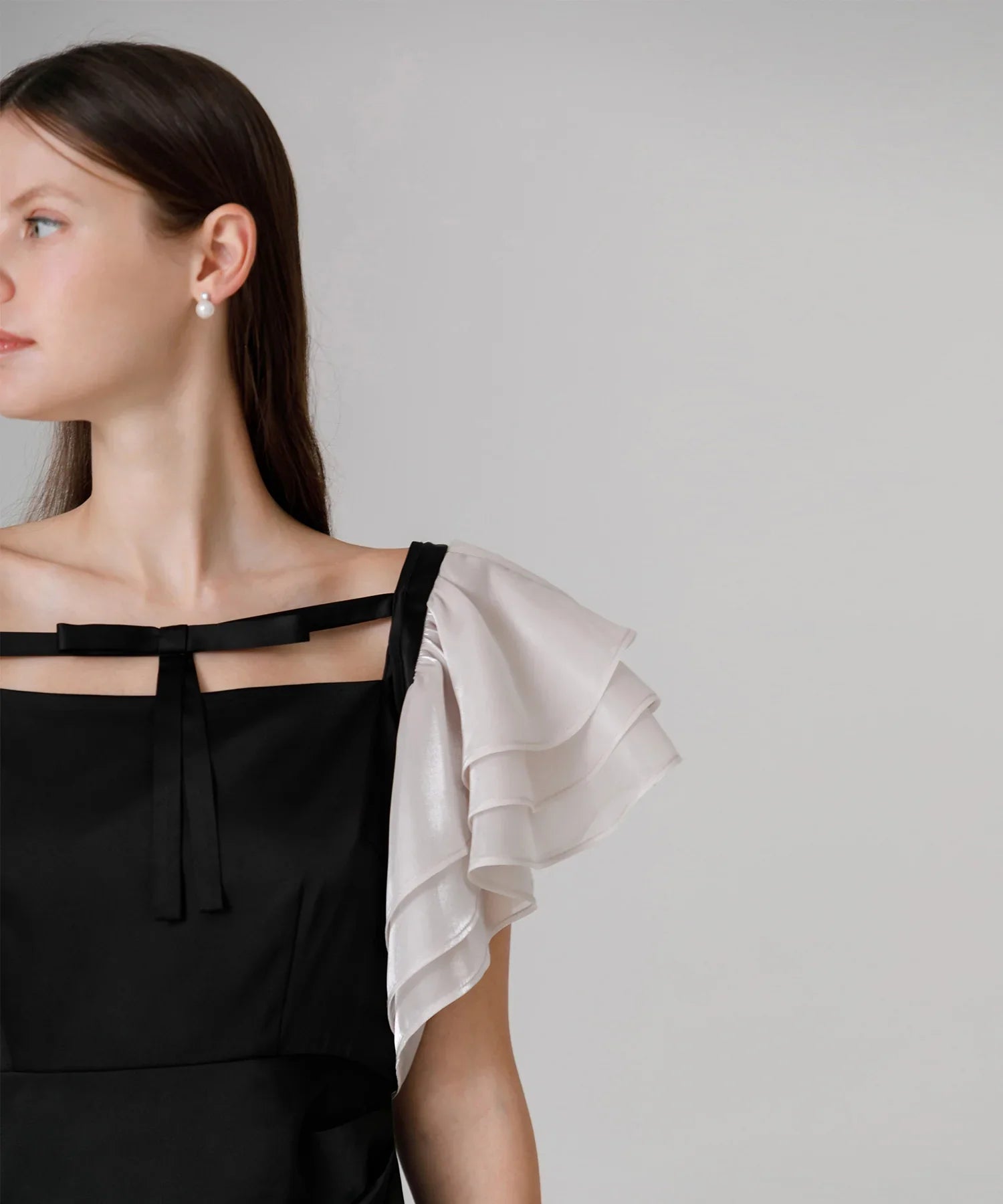 【当日発送】グラスオーガンジーフリルスリーブフロントIラインワンピースドレス