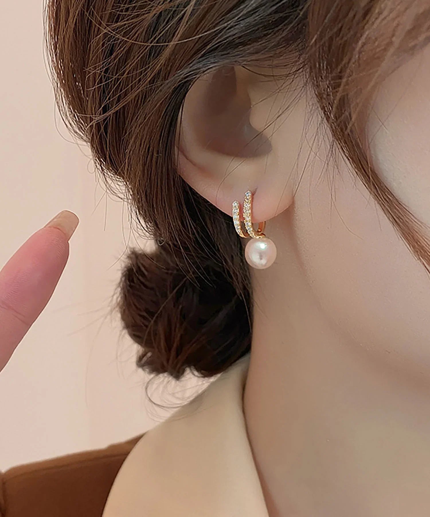 【当日発送】パールダブルフープピアス