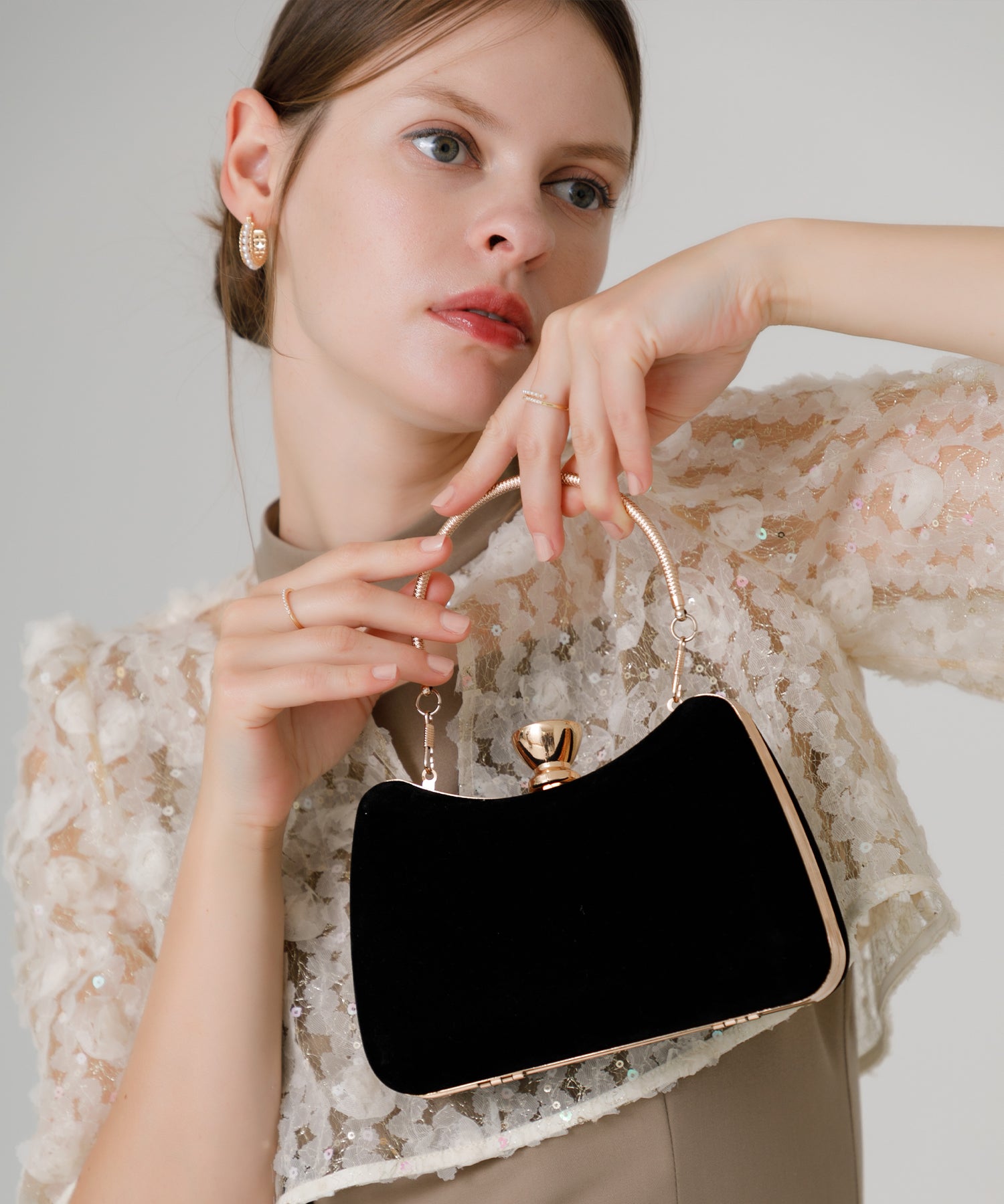 【当日発送】クリスタルモチーフベロア3WAYハンドバッグ