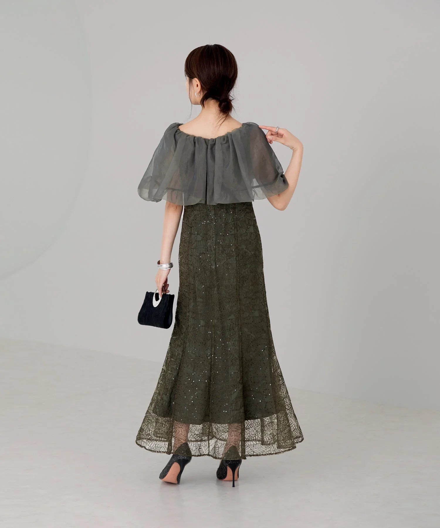 【当日発送】2WAYオフショルダーパフスリーブマーメイドワンピースドレス