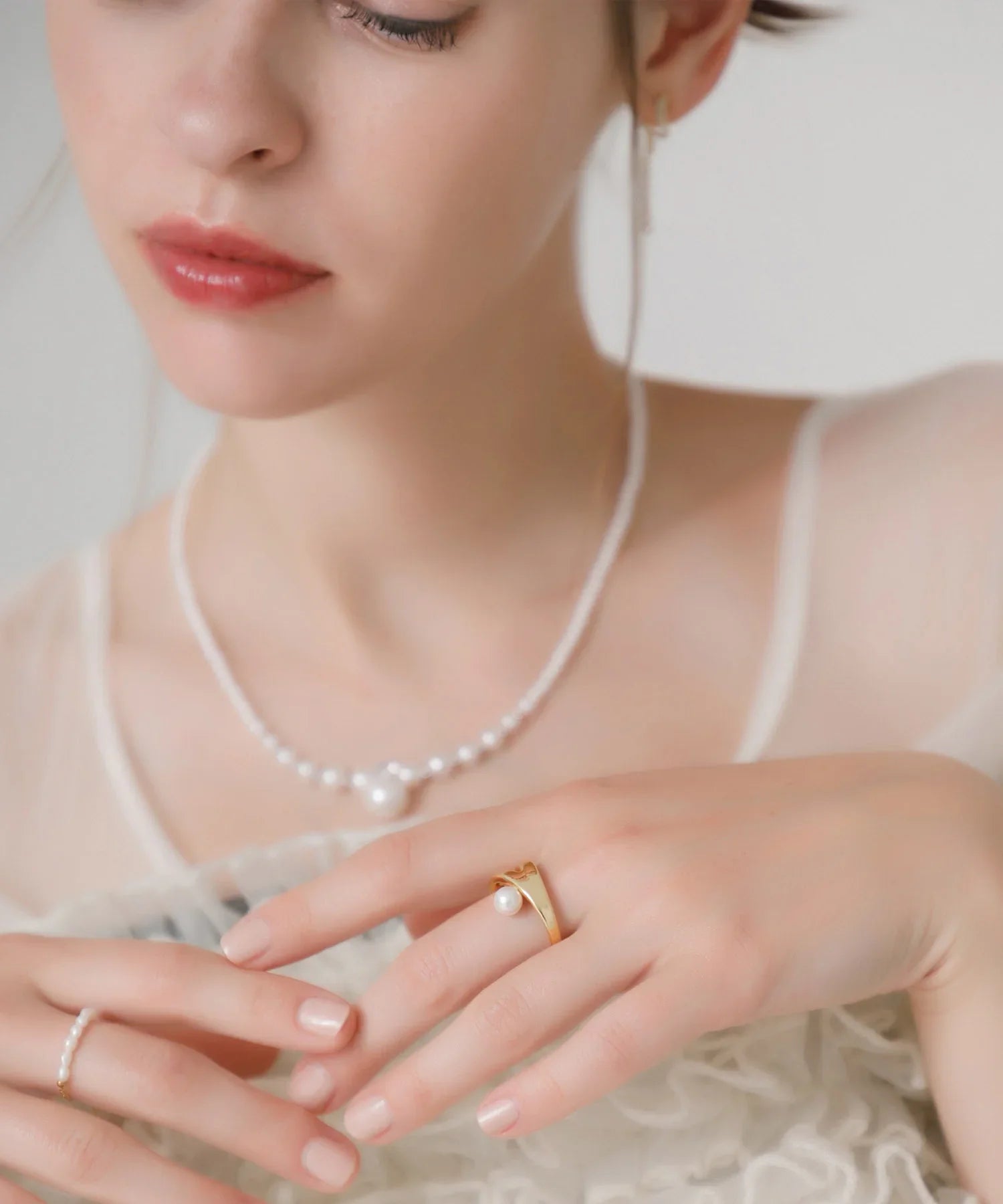 【当日発送】モダンパールオープンリング