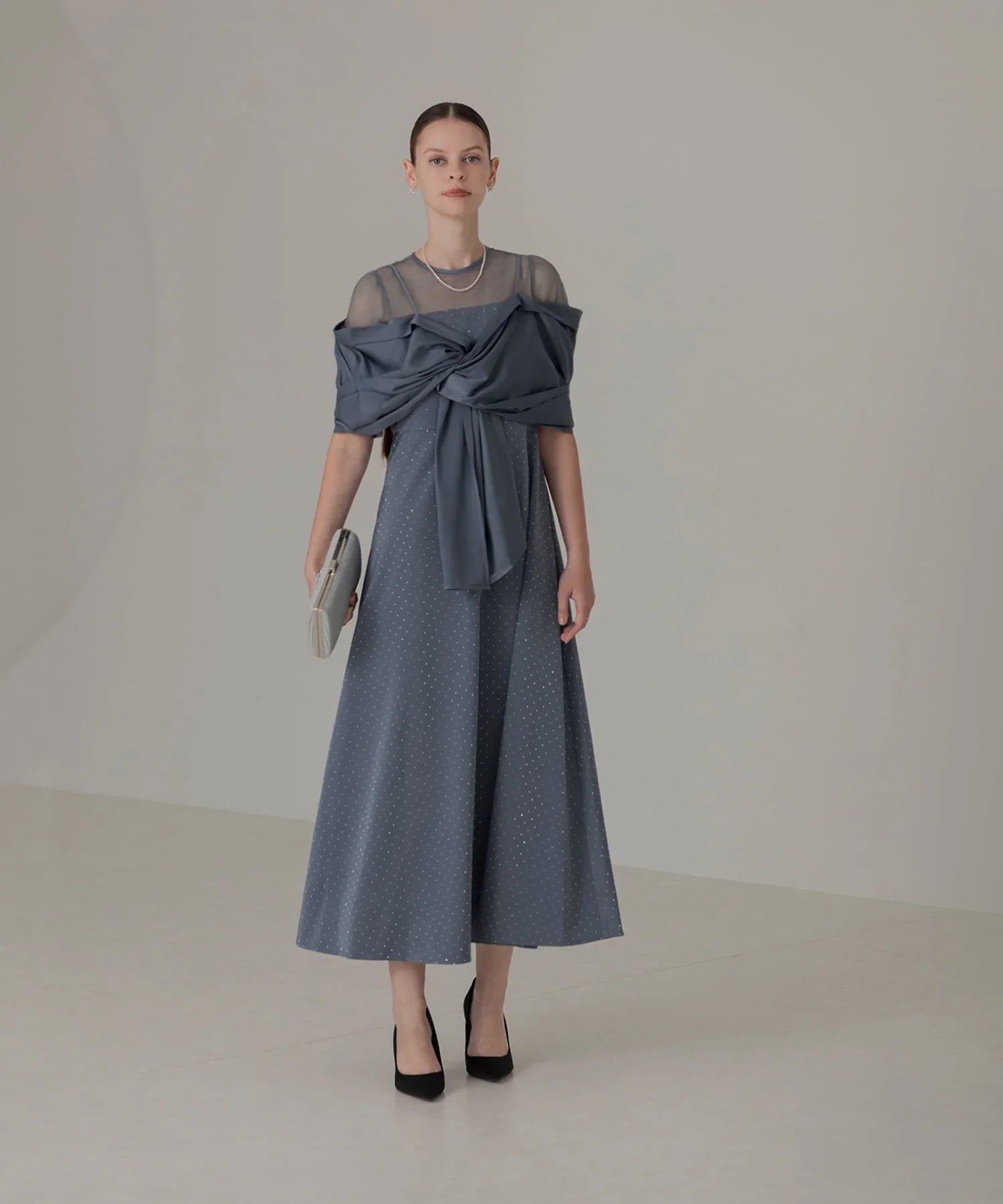 【SOLD OUT】2WAYリボンボレロドットストーンワンピースドレス