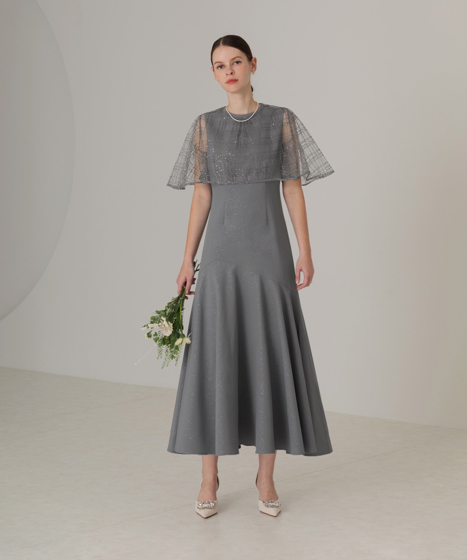 【当日発送】チェックスパンコールボレロラメワンピースドレス