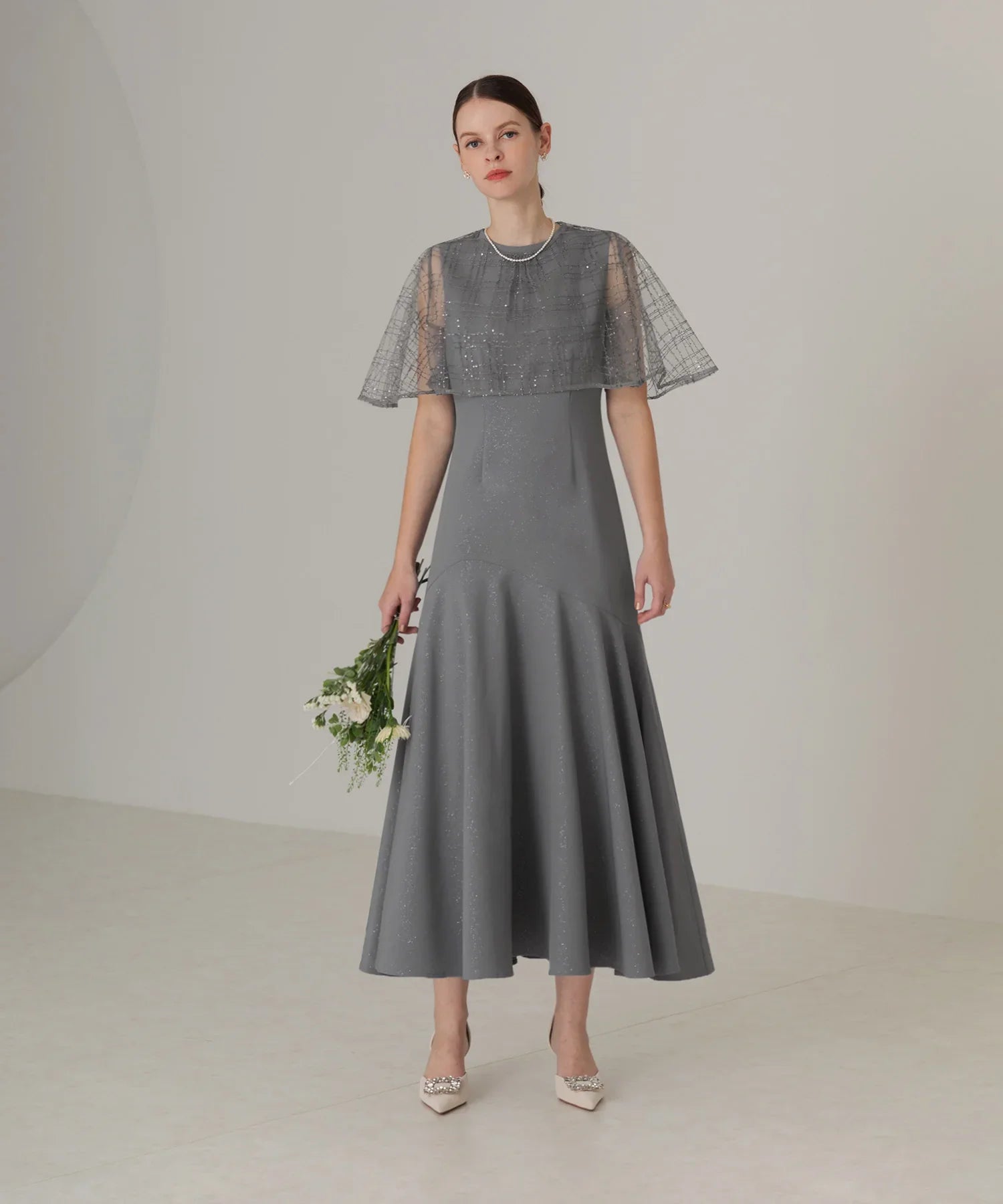 【当日発送】チェックスパンコールボレロラメワンピースドレス