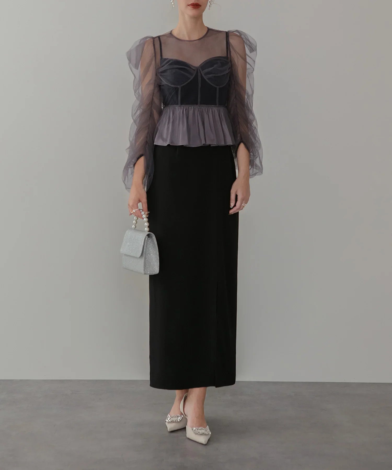 【当日発送】チュールペプラムトップスセットキャミワンピースドレス