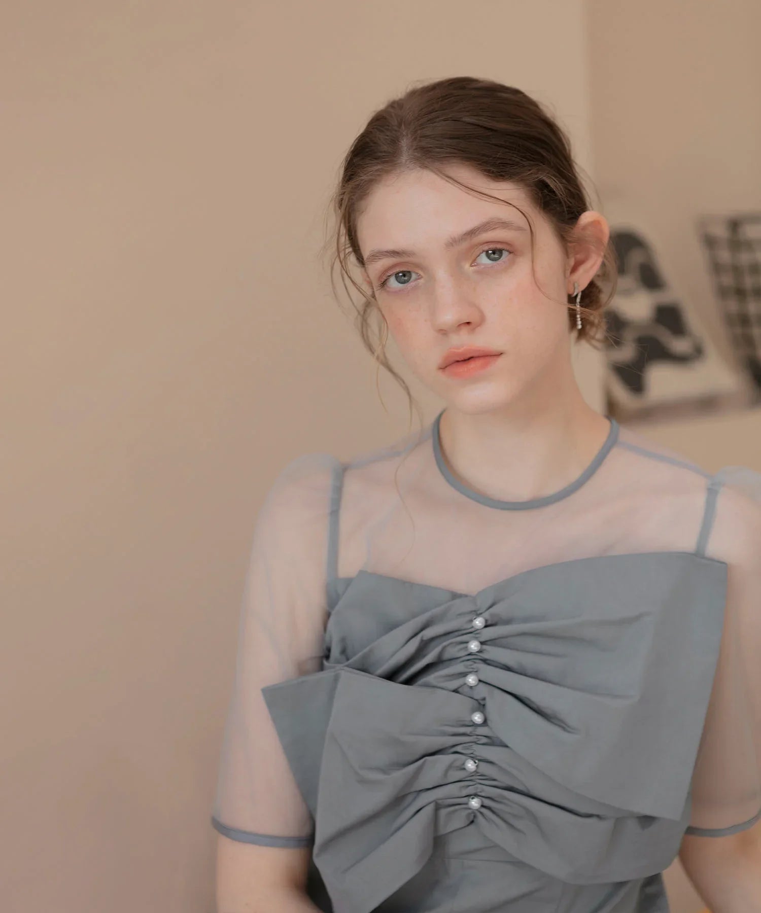 【当日発送】フロントプリーツシアースリーブIラインワンピースドレス