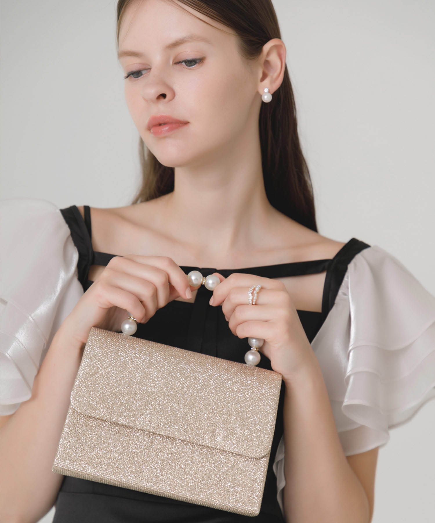 【当日発送】2WAYパールハンドルグリッターバッグ