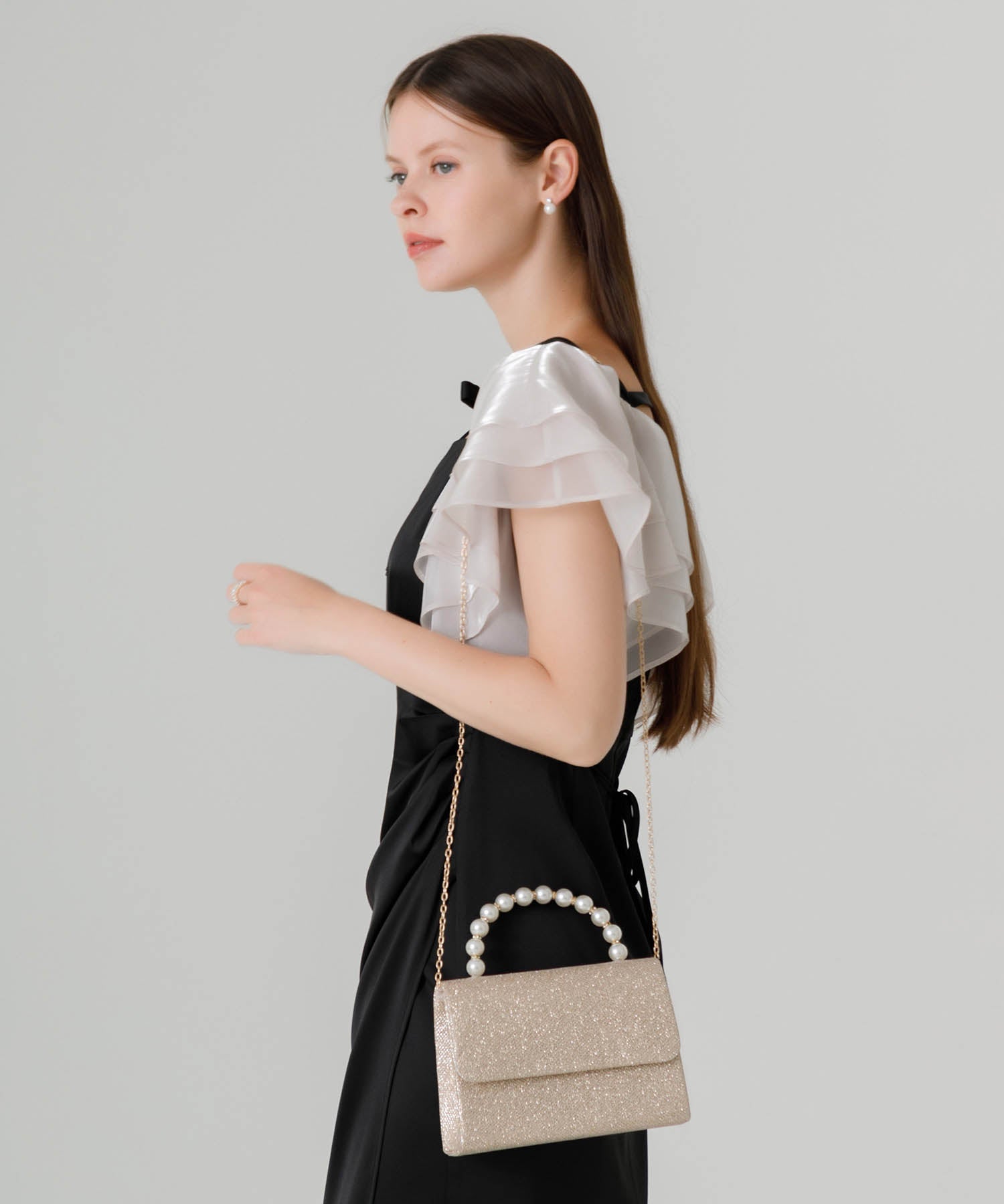 【当日発送】2WAYパールハンドルグリッターバッグ