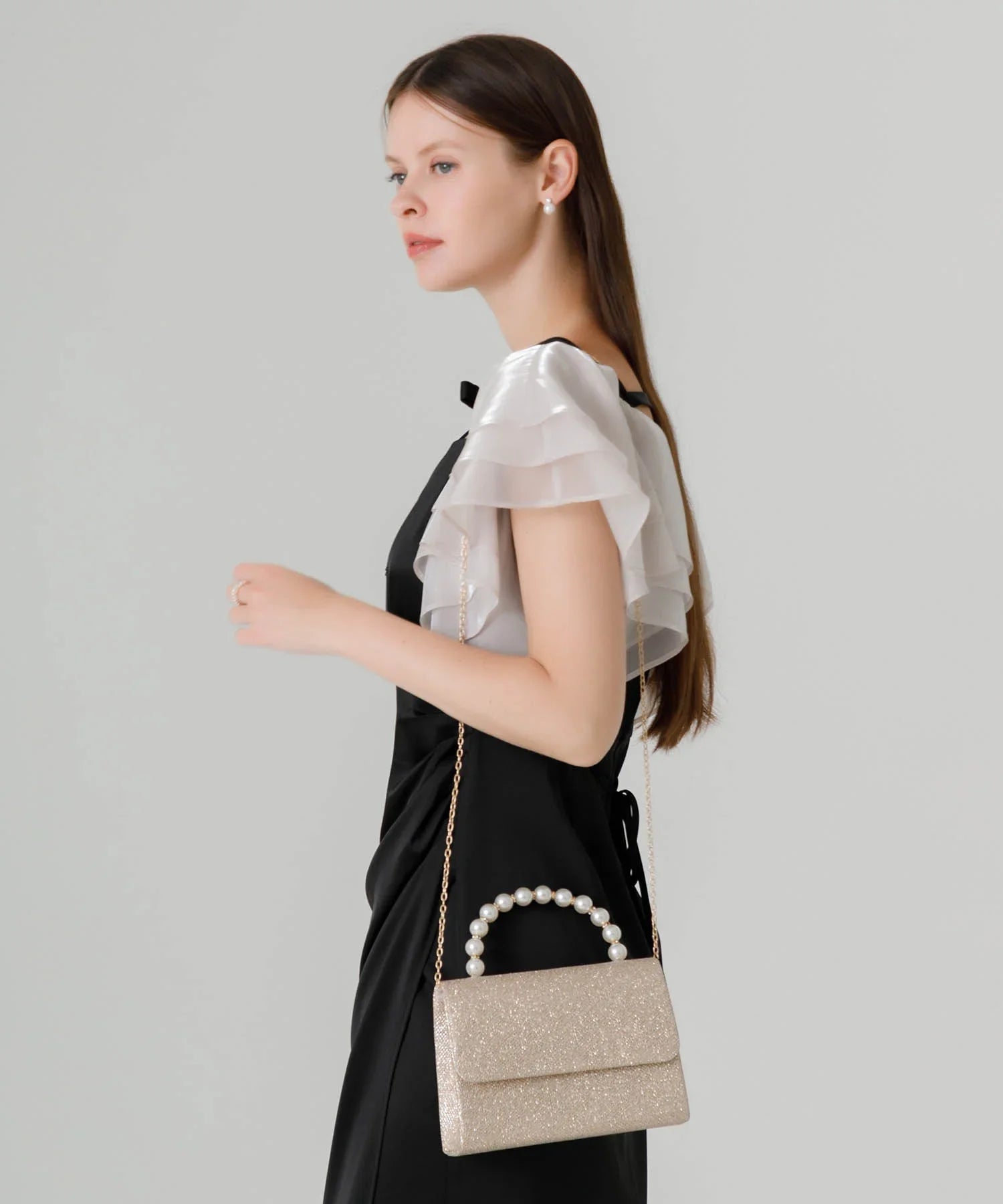 【当日発送】2WAYパールハンドルグリッターバッグ