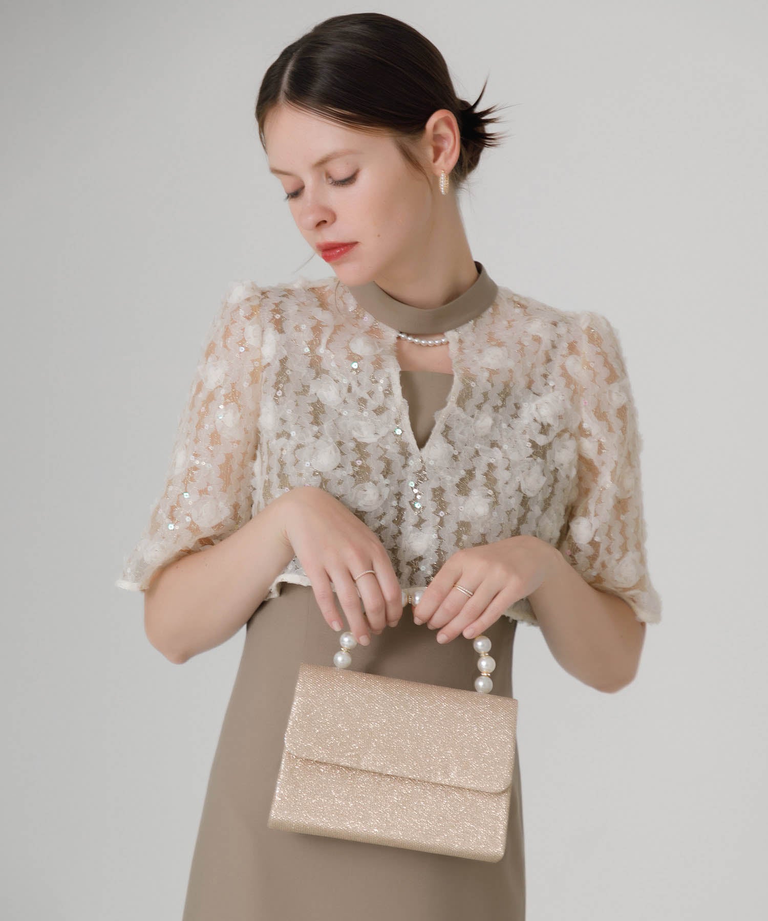 【当日発送】2WAYパールハンドルグリッターバッグ