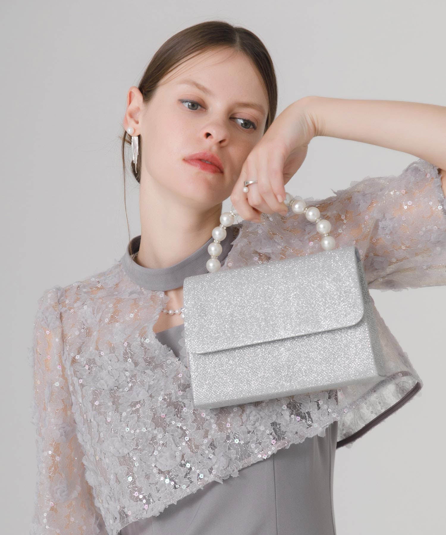 【当日発送】2WAYパールハンドルグリッターバッグ