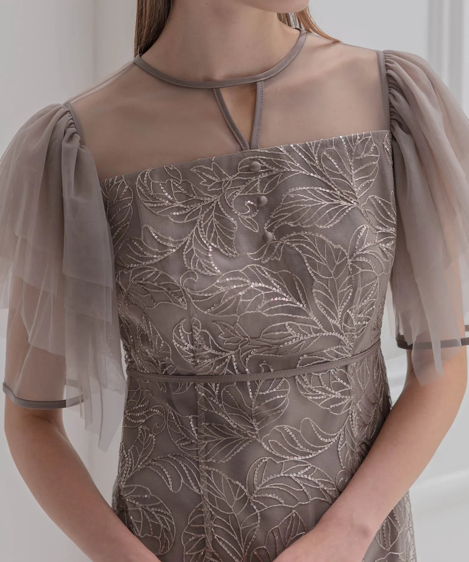 【当日発送】チュールスリーブボタニカルマーメイドワンピースドレス