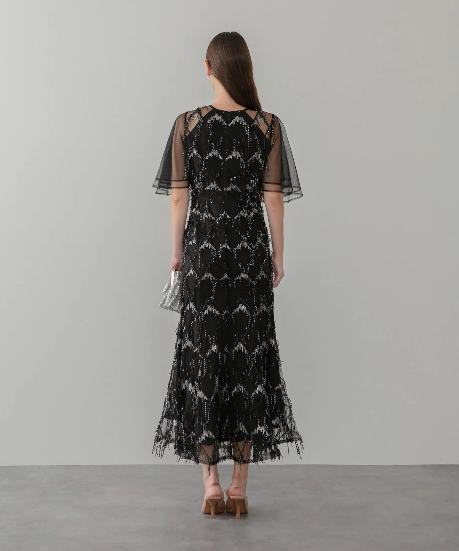 【当日発送】チュールスリーブスパンコールマーメイドワンピースドレス