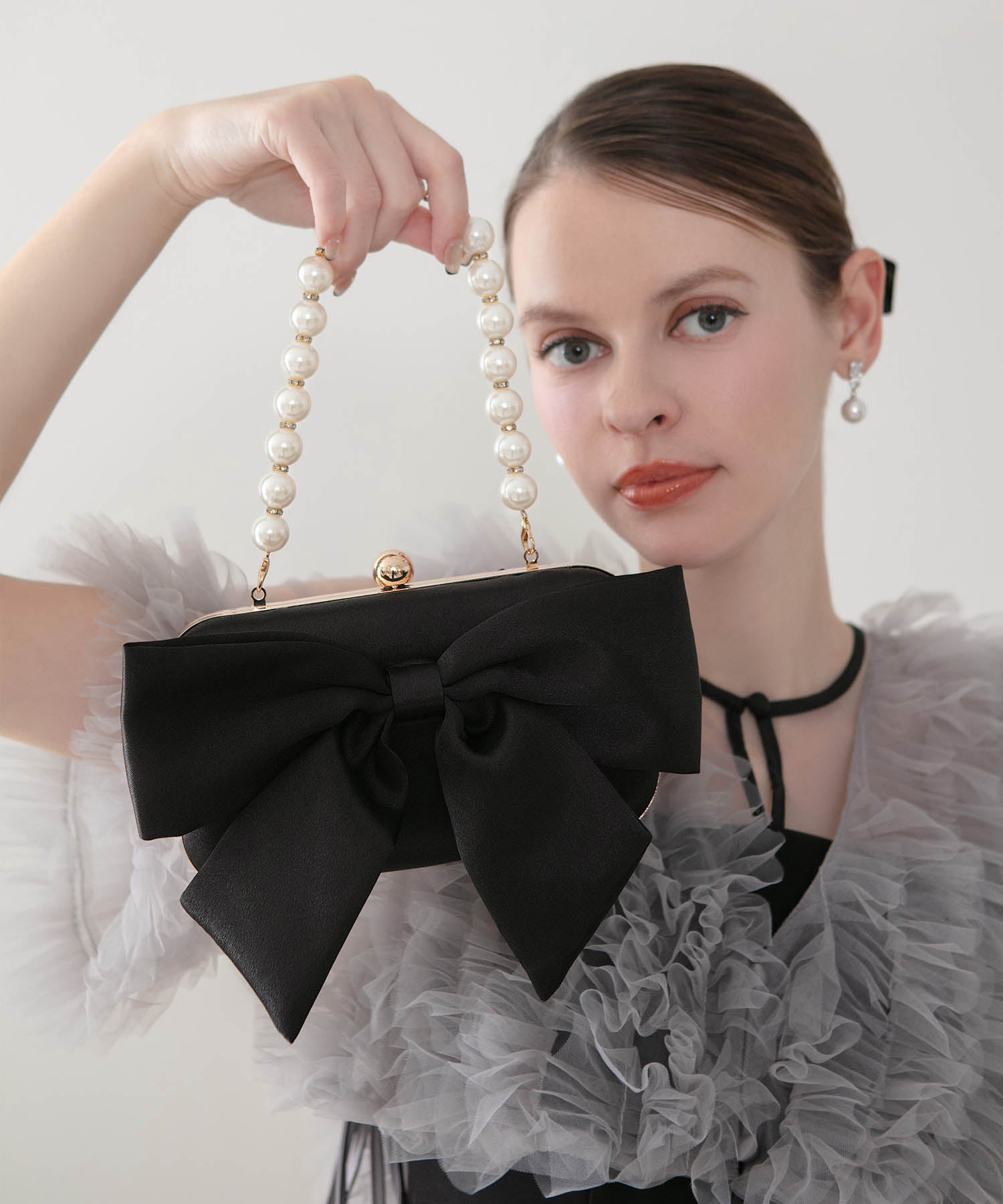 【当日発送】2WAYビッグリボンパールハンドルバッグ