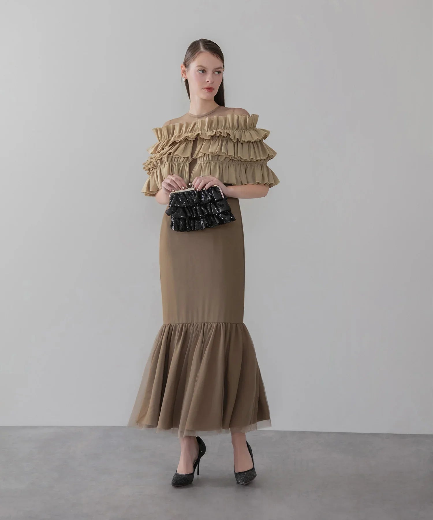 【当日発送】3WAYアシンメトリーチュールフリルワンピースドレス