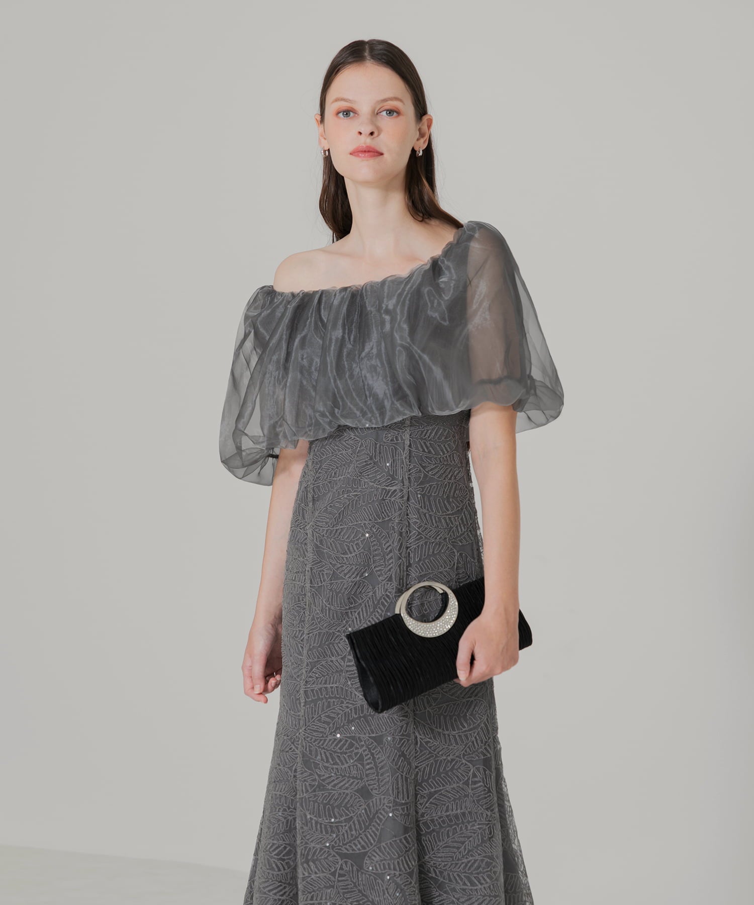 【当日発送】2WAYオフショルダーパフスリーブマーメイドワンピースドレス