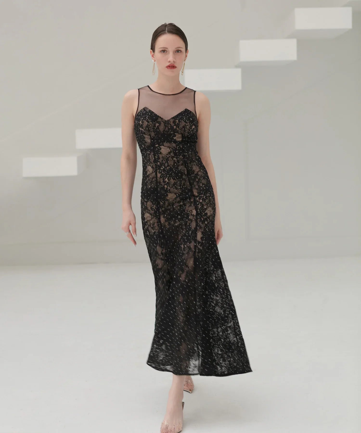 【LEJA LUXE】レースストーンスパンコールフラワーマーメイドドレス