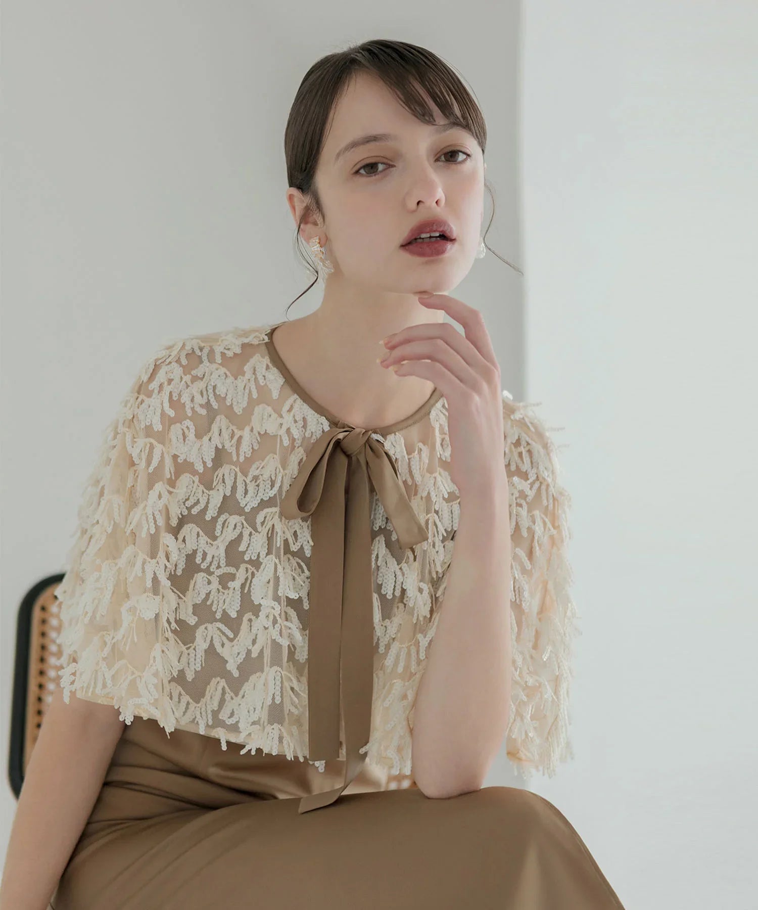 【当日発送】スパンコールフリンジケープ Iラインワンピースドレス