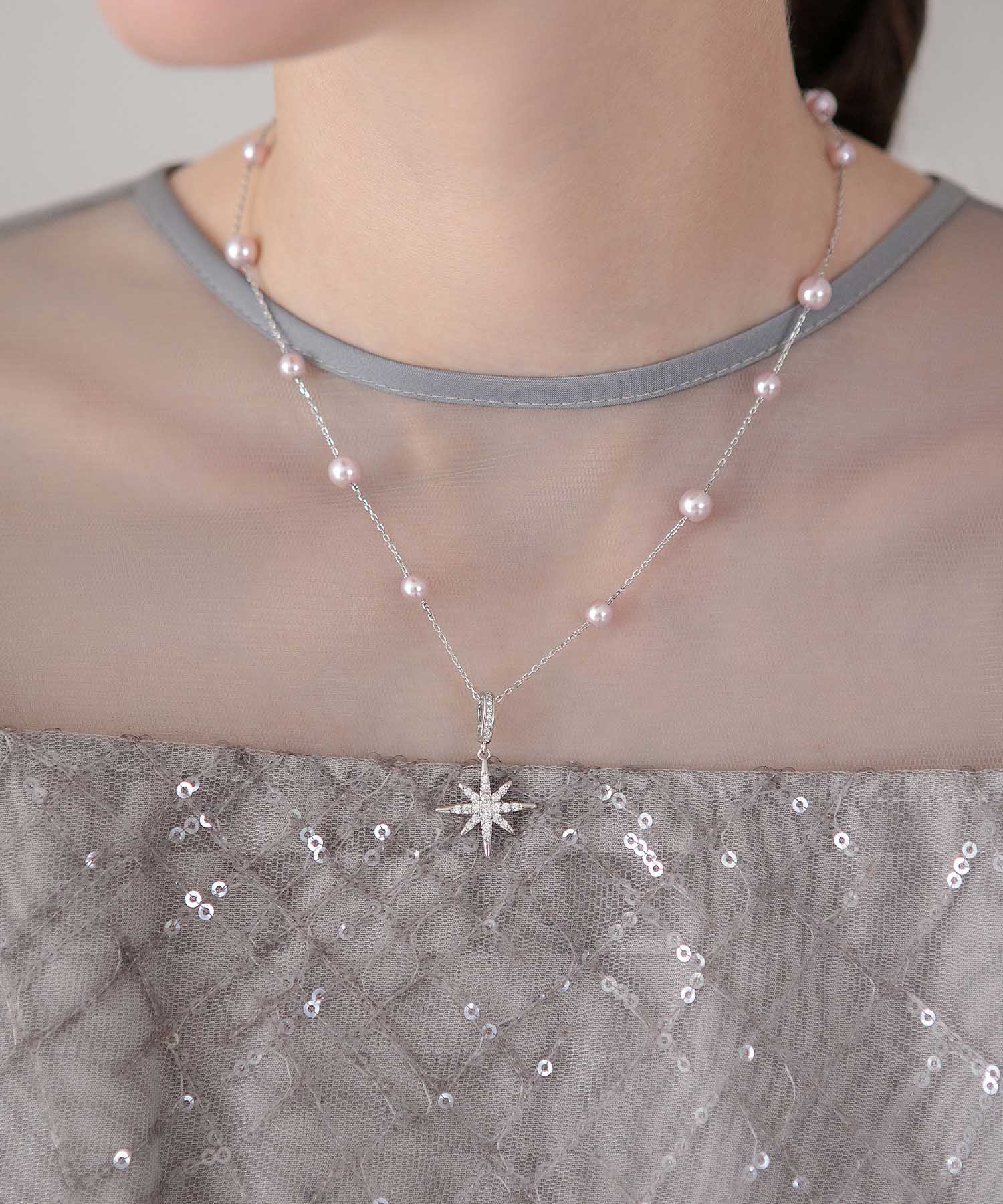 【COMING SOON】ピンクパールステーションスタービジューネックレス