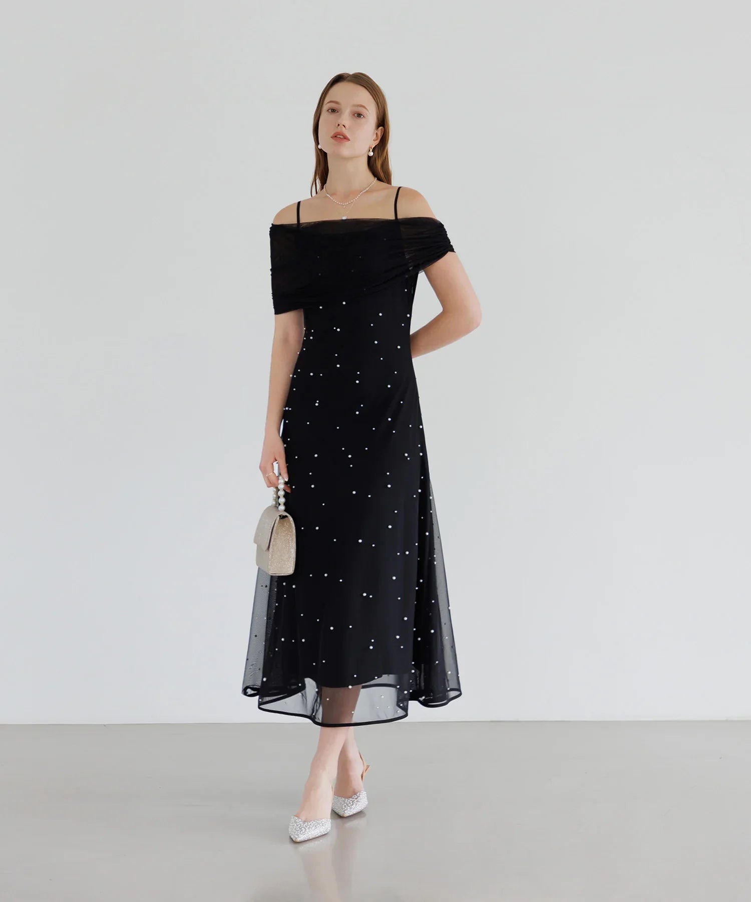 【一部当日発送】2WAYチュールトップスパールAラインワンピースドレス