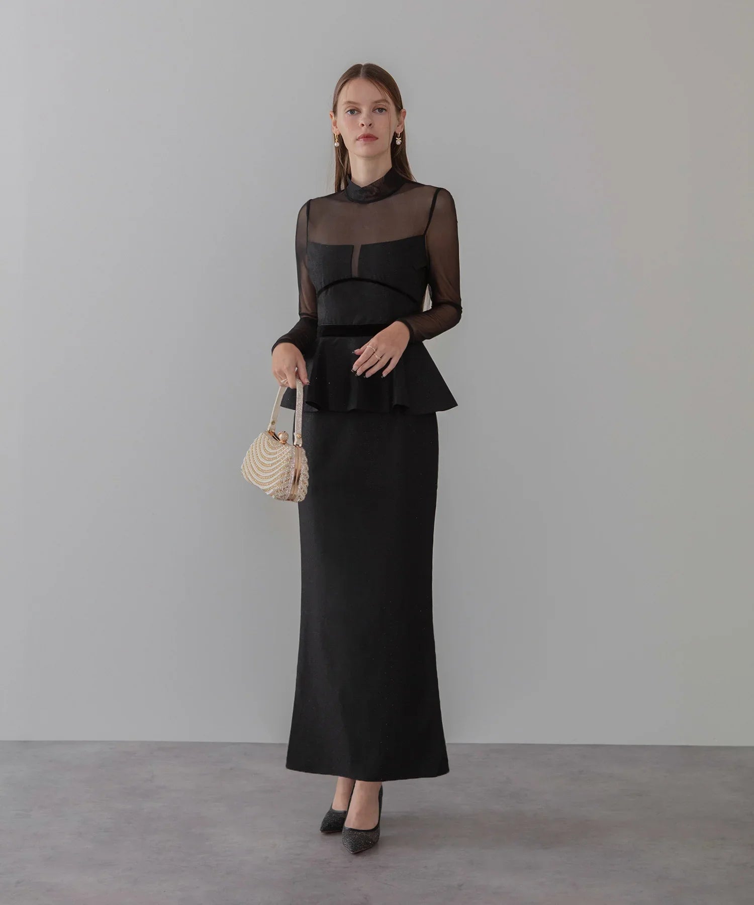 【LEJA LUXE】2WAYチュールペプラムベロアグローブIラインドレス