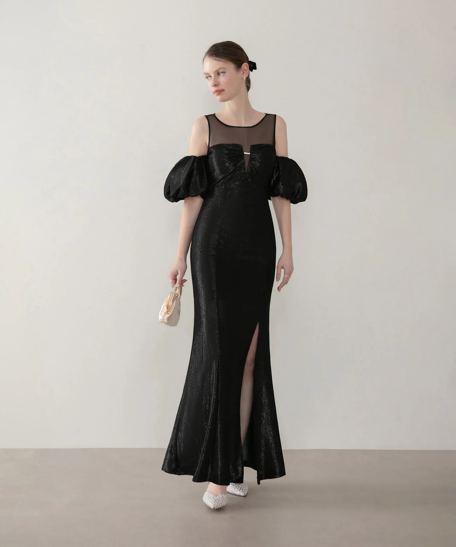 【LEJA LUXE】ラメシャイニーシアーデコルテマーメイドドレス