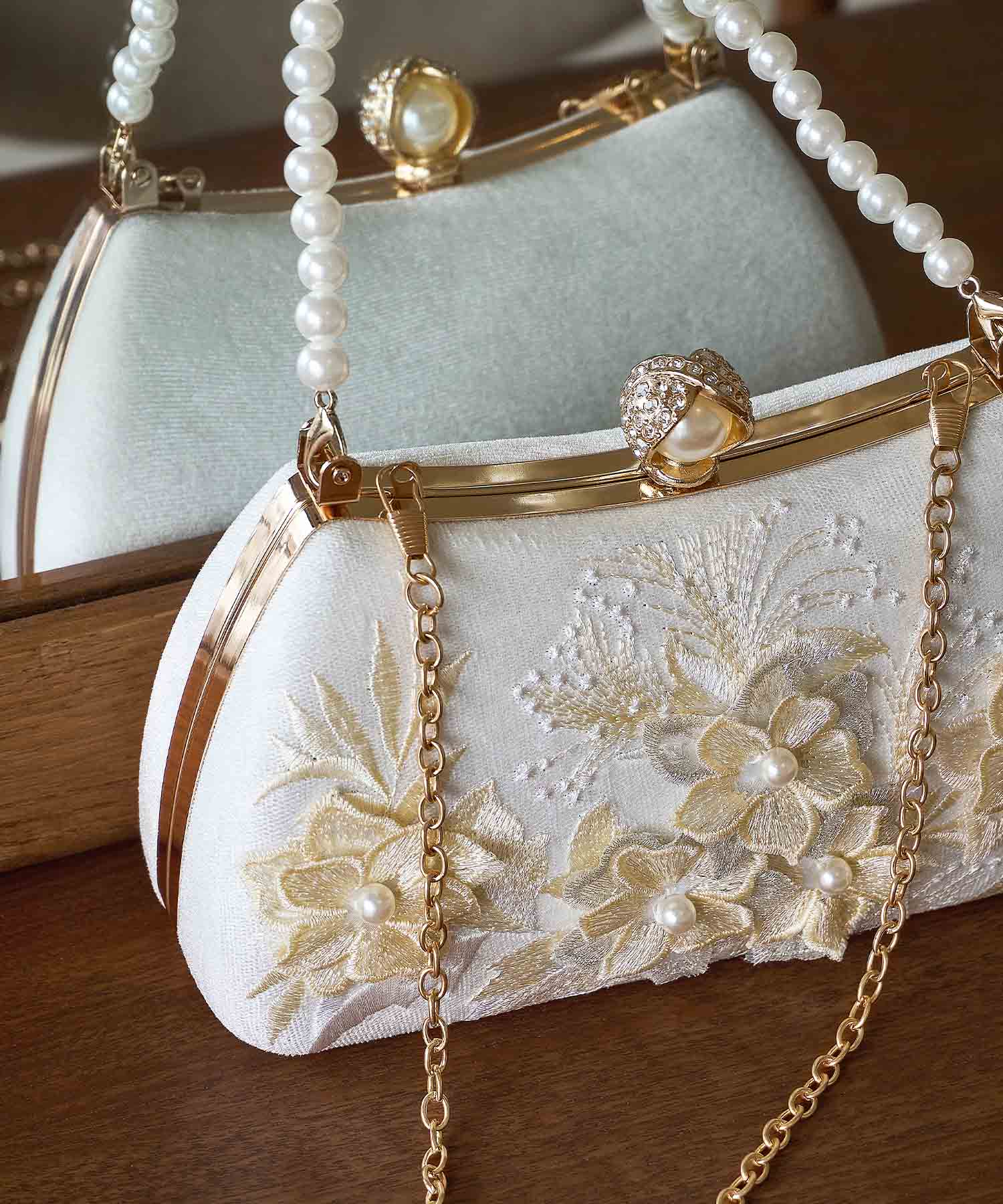 【当日発送】3WAYフラワーパールハンドルパーティーバッグ