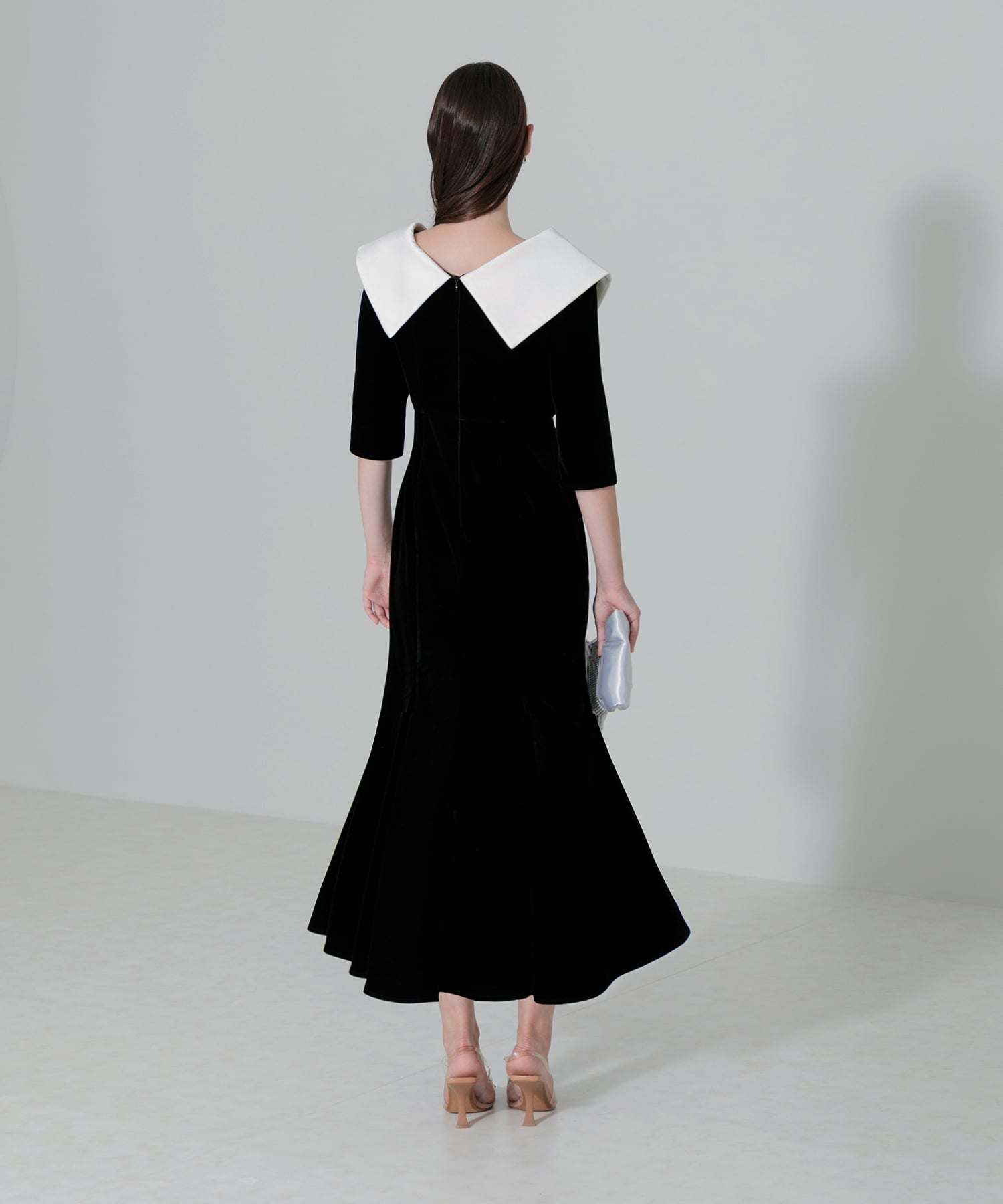 【当日発送】アシンメトリービッグカラーベロアマーメイドワンピースドレス