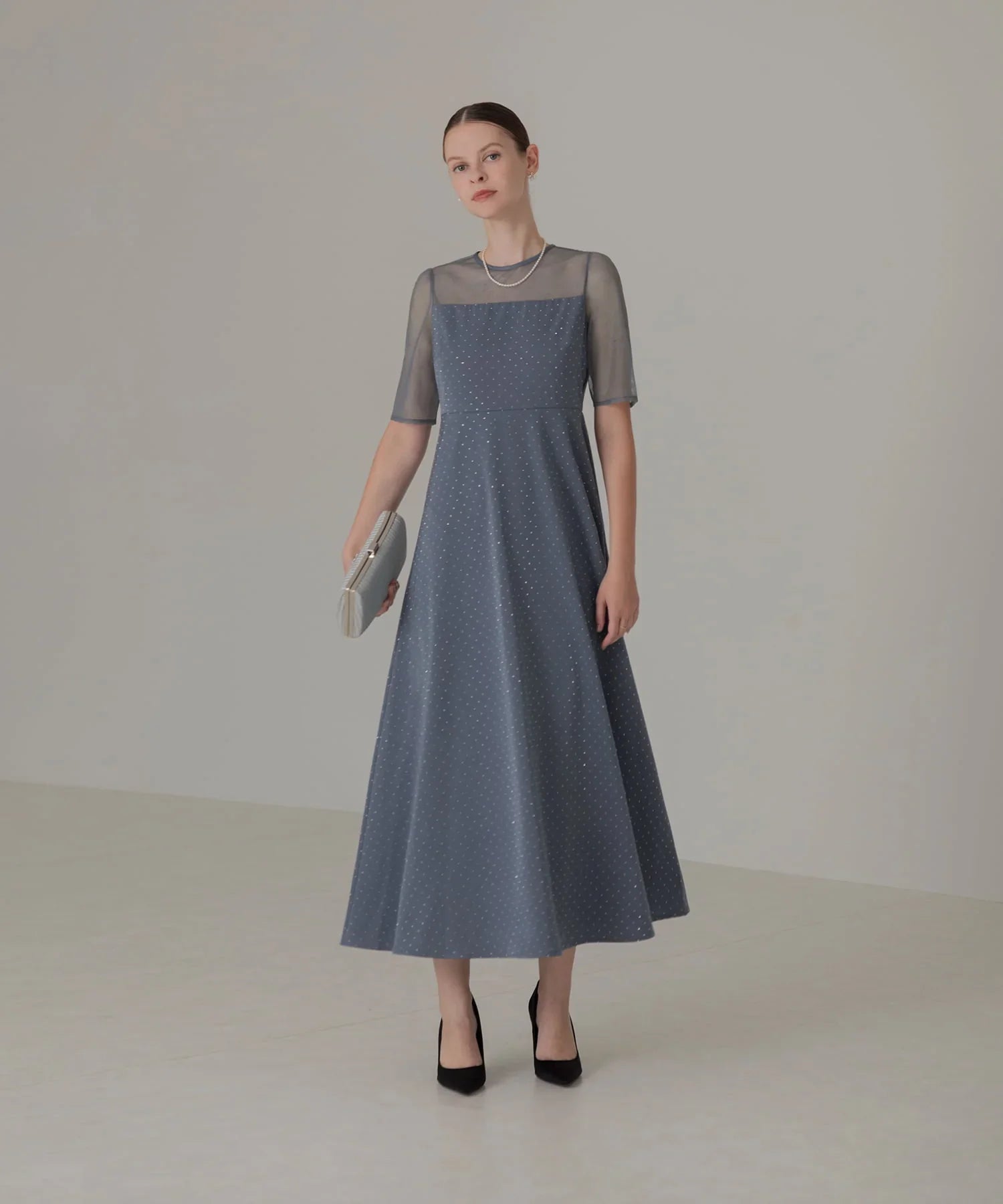 【SOLD OUT】2WAYリボンボレロドットストーンワンピースドレス