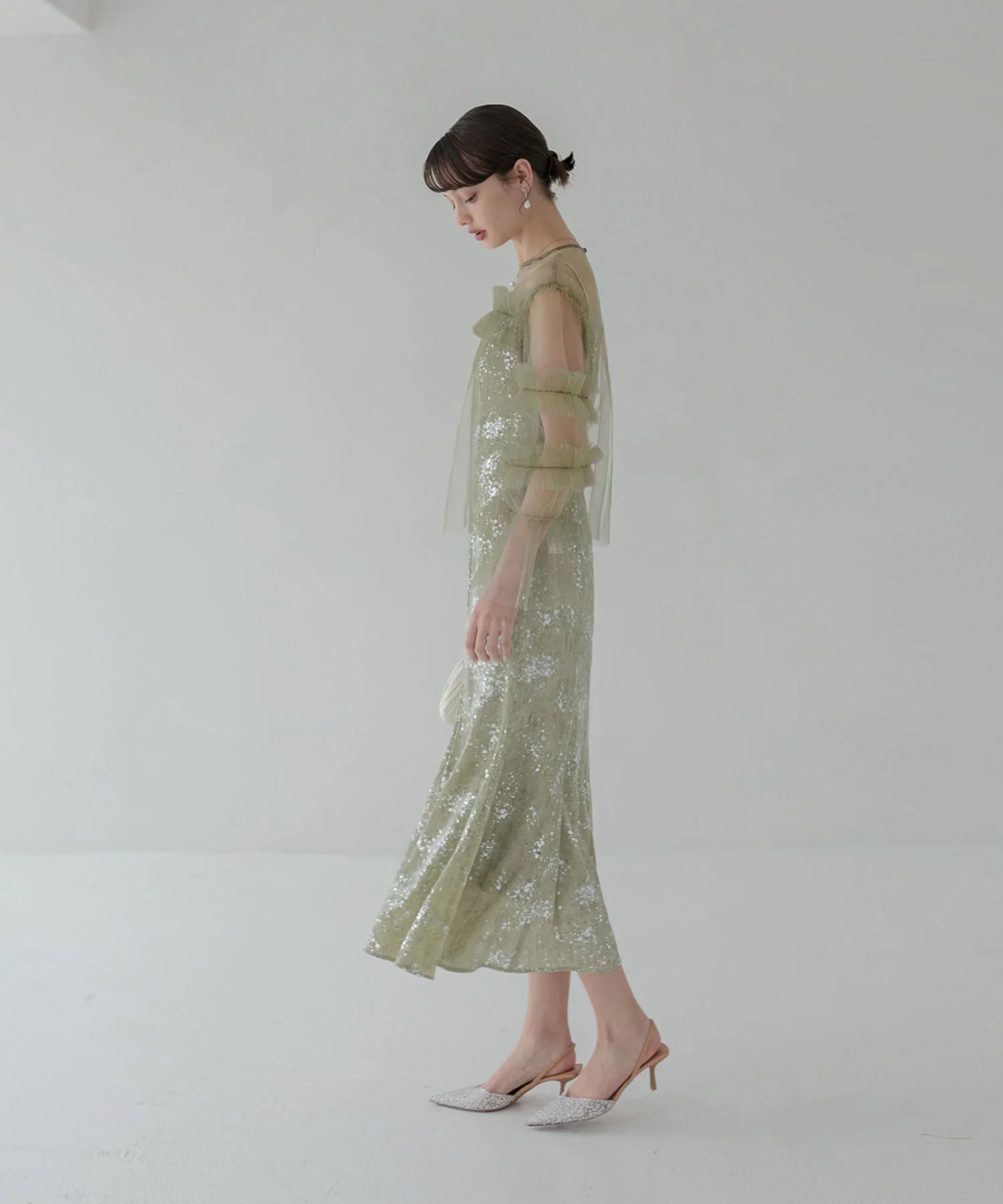 【SOLD OUT】チュールフリルペイントマーメイドワンピースドレス