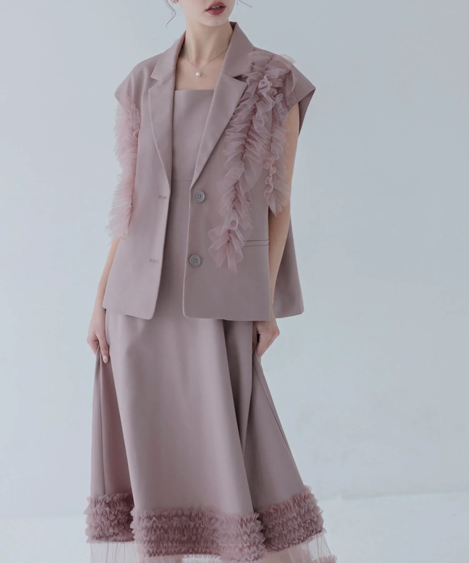 【当日発送】チュールフリルセットアップワンピースドレス