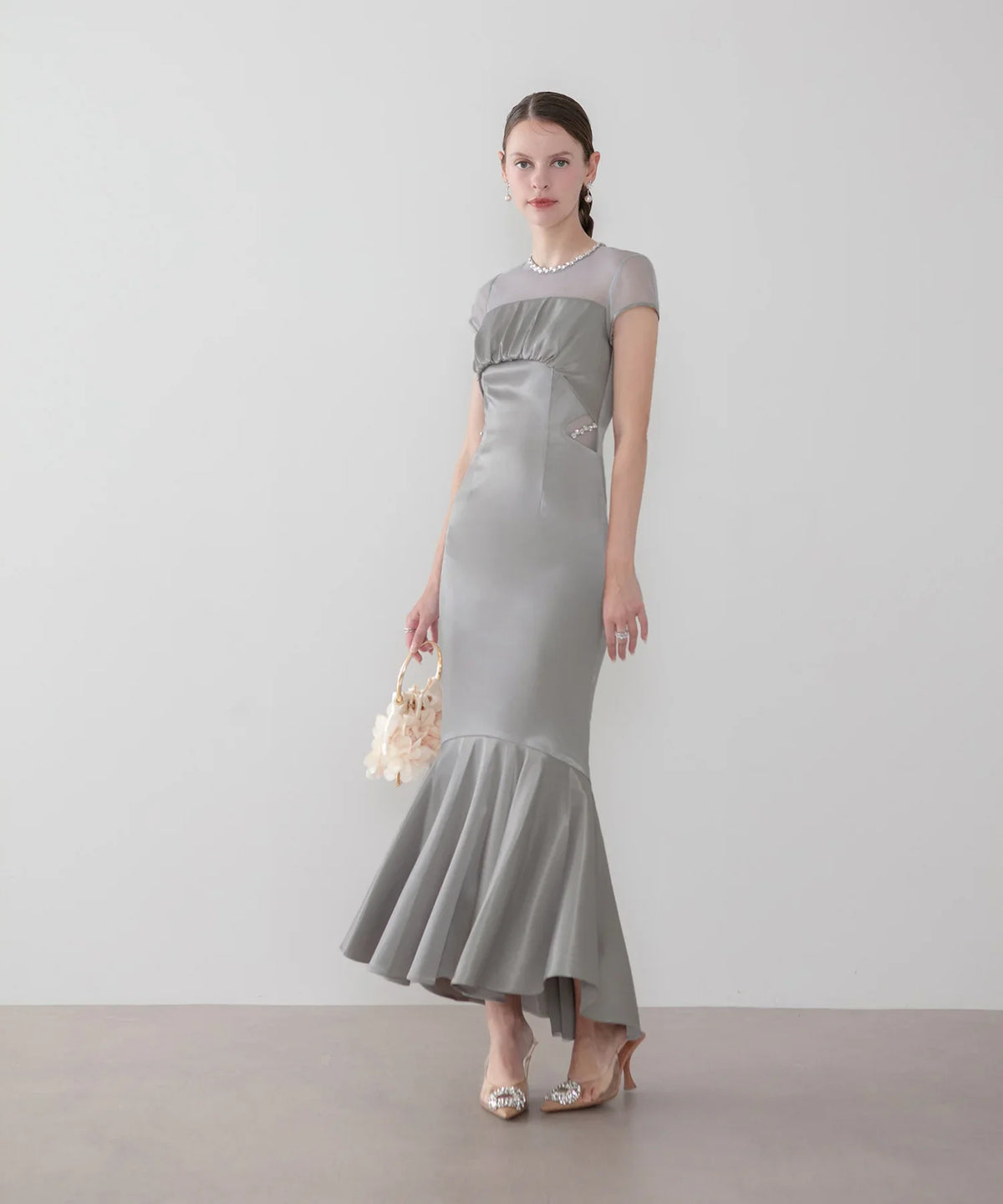 【LEJA LUXE】ビジューネックフィッシュテールマーメイドワンピースオケージョンドレス