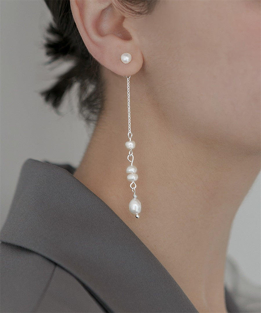 【当日発送】ナチュラルパールチェーンロングピアス