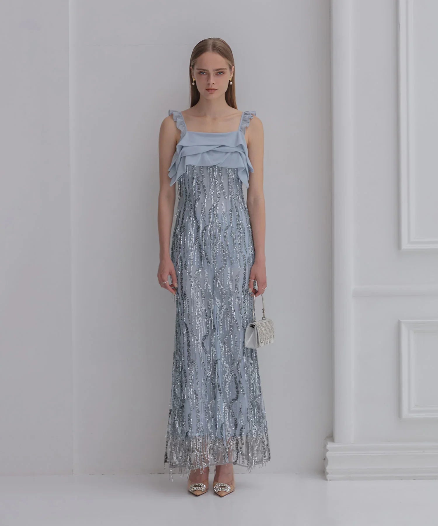 【LEJA LUXE】フリンジスパンコールIラインドレス