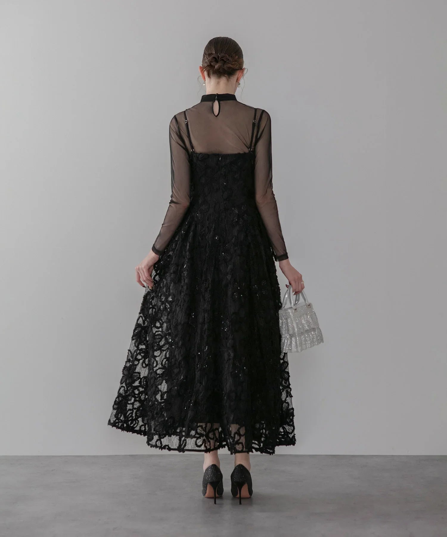 【一部当日発送】シアーフラワーレースレイヤードワンピース