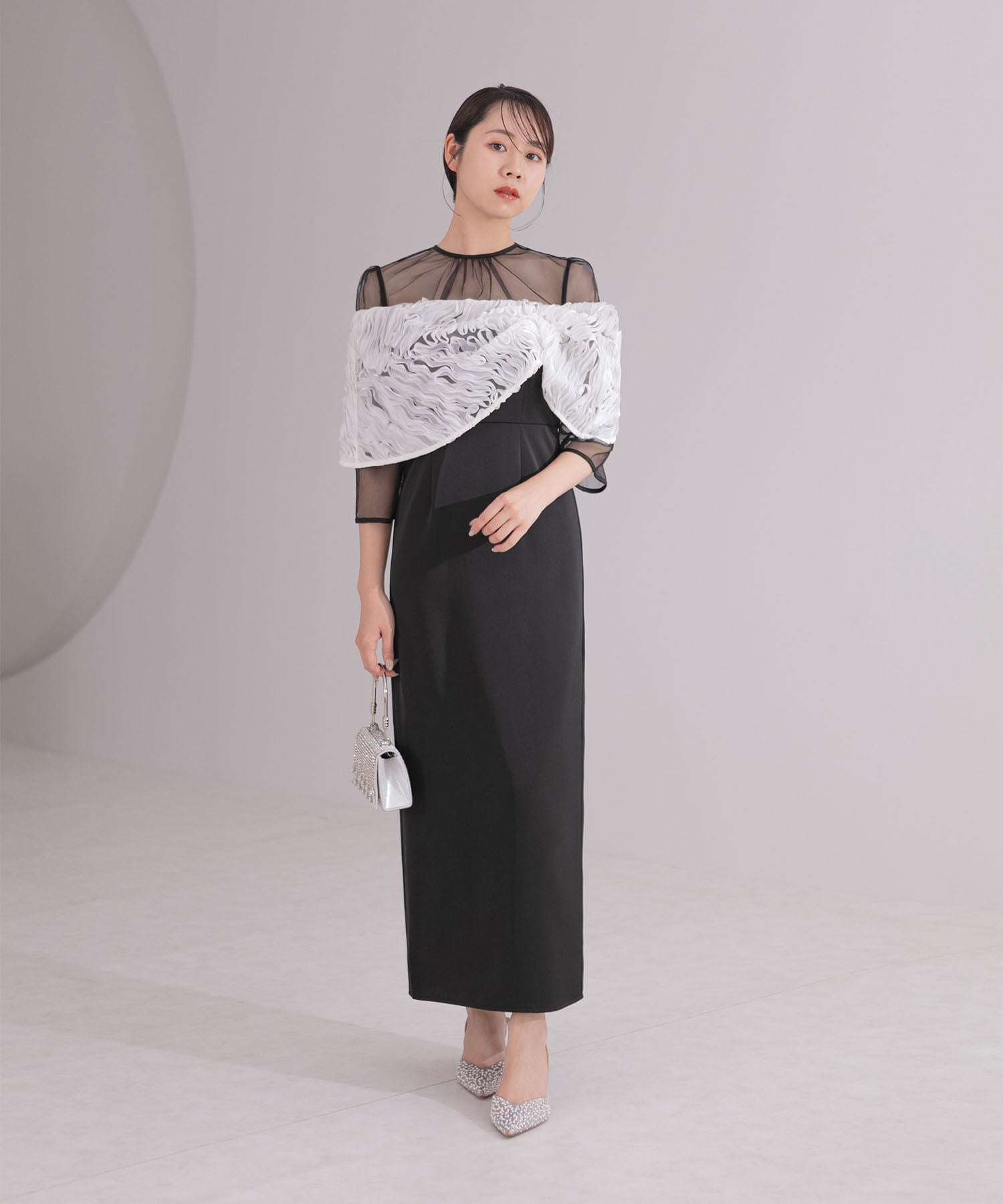 【当日発送】ドレープデザインIラインワンピースドレス