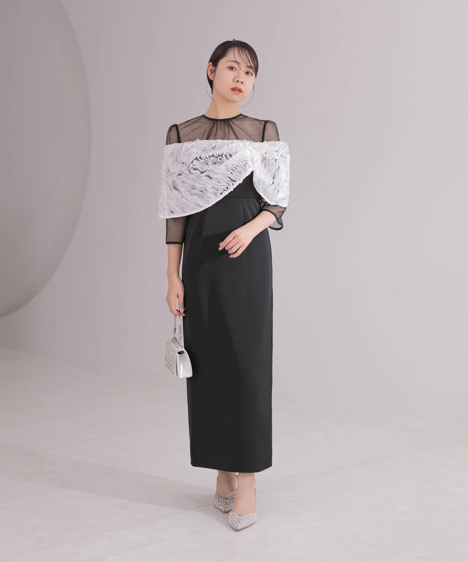 【当日発送】ドレープデザインIラインワンピースドレス