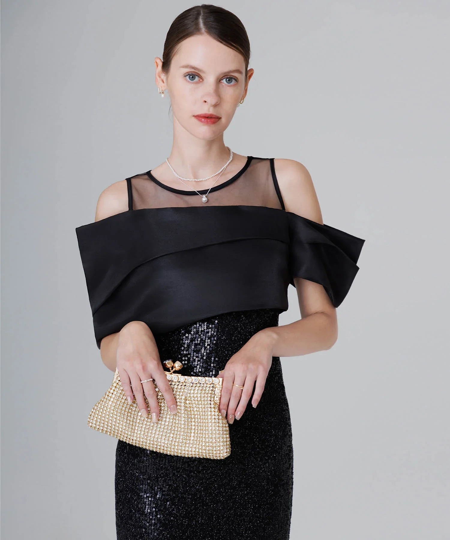 【LEJA LUXE】シースルーアシンメトリースパンコールスリットIラインドレス